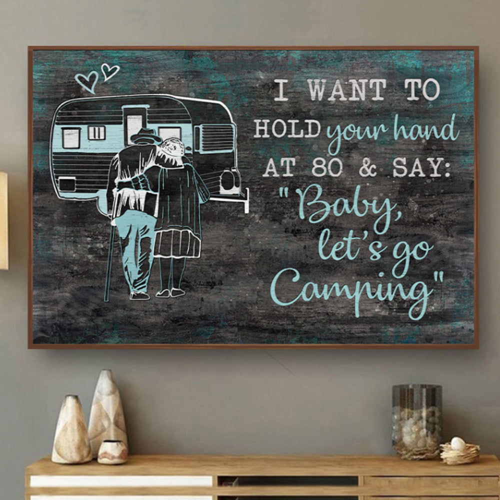 Camping Couple Black Teal Hold Your Hand Horizontal Poster & Canvas Home Decor Wall Art Visual Art