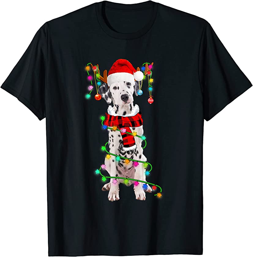 Dalmatian Dog Santa Xmas Puppy Lover Christmas Lights T-Shirt