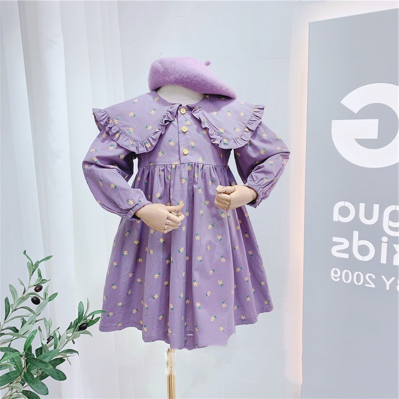 2021 Autumn New Arrival Girls Long Sleeve Princess Dress Kids Cotton Floral Dresses alx