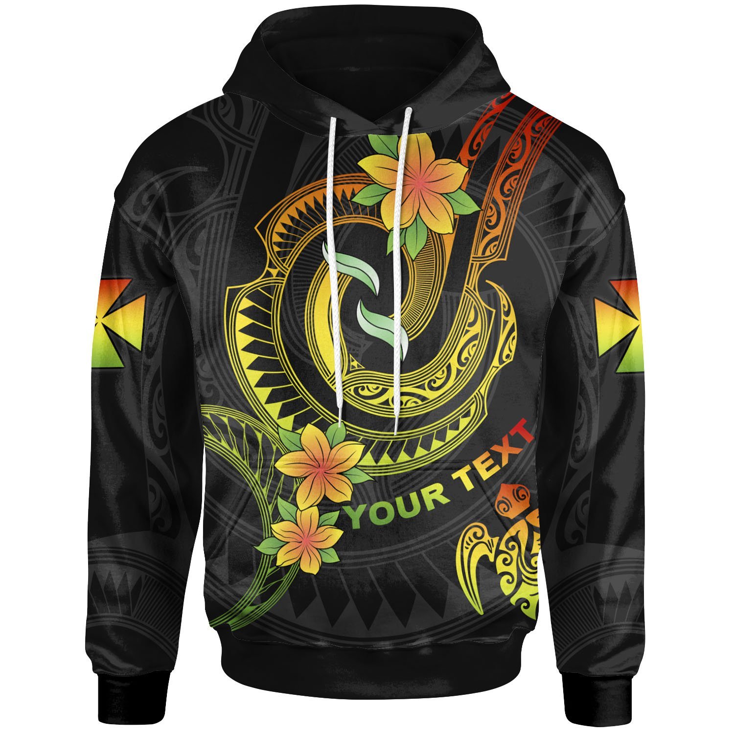 Wallis and Futuna Custom Personalised Hoodie – Reggae Plumeria Flowers with Spiral Patterns – BN26