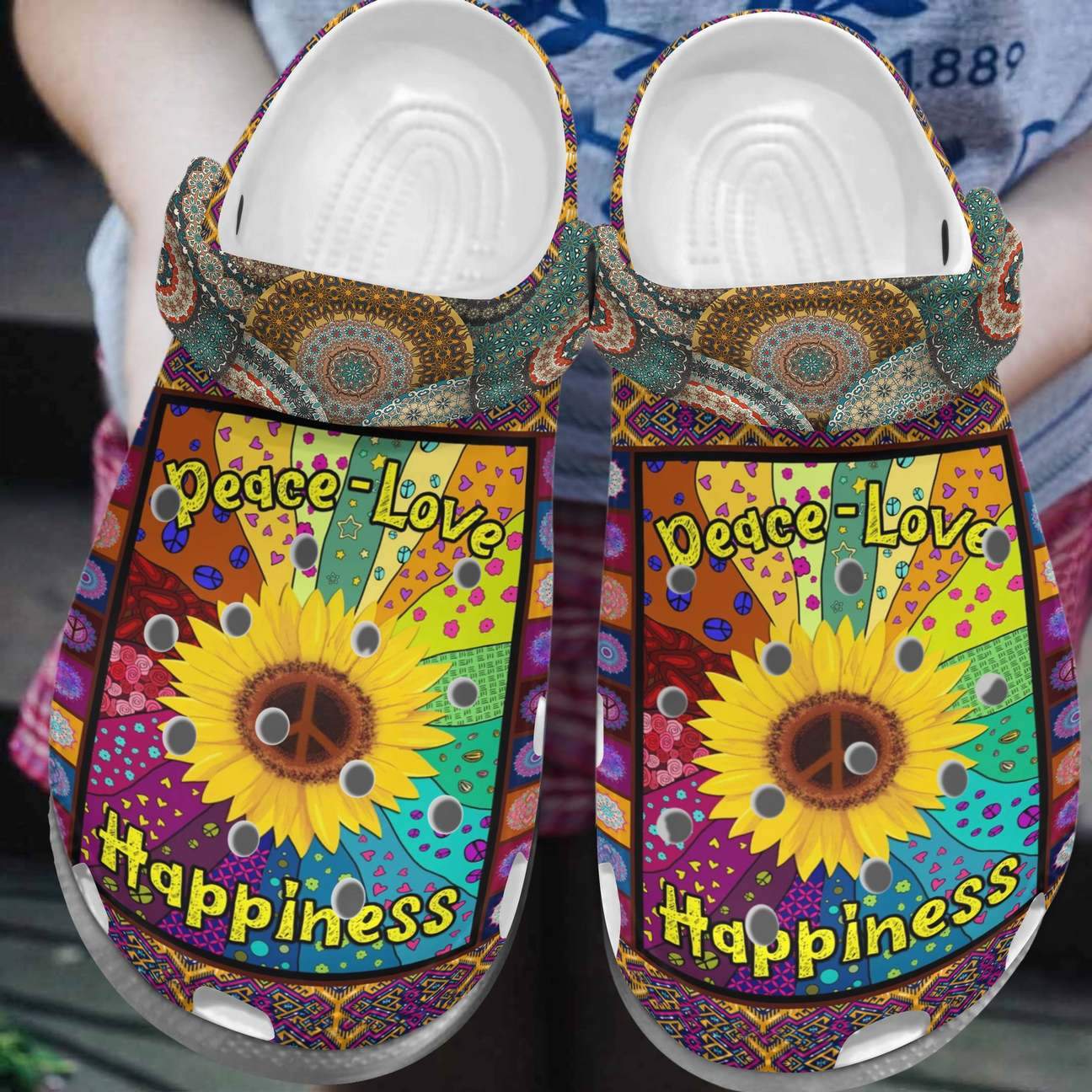 Hippie Personalized Clog, Custom Name, Text, Color, Number Fashion Style For Women, Men, Kid, Print 3D Peace Love Happiness