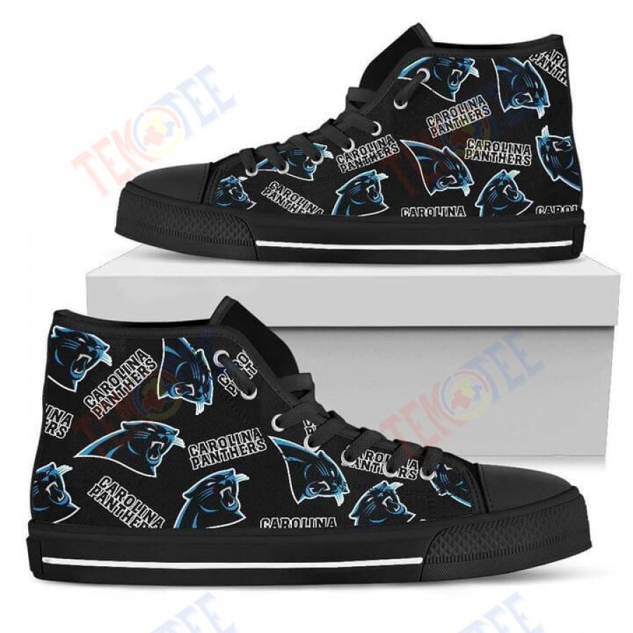 Mens Womens Script Logo Pattern Carolina Panthers High Top Shoes TMT235