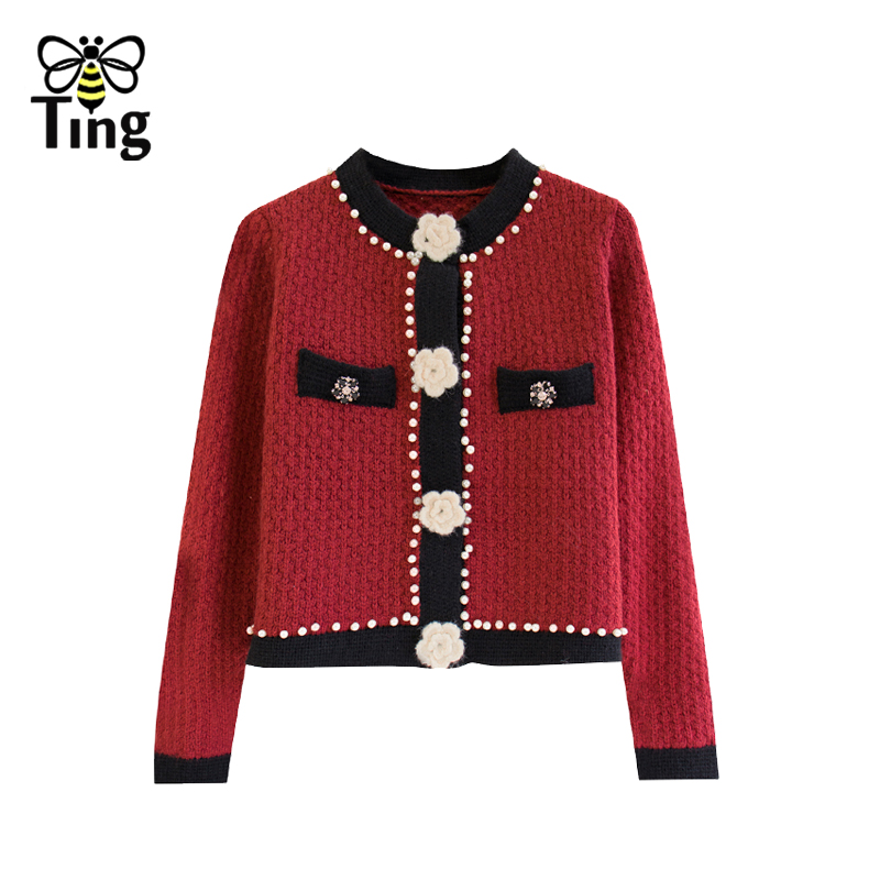 Tingfly Winter Autumn New Design Flower Button Decor Single Breasted Knitting Cardigans Lady Chic Casual Streetwear Sweater Za alx