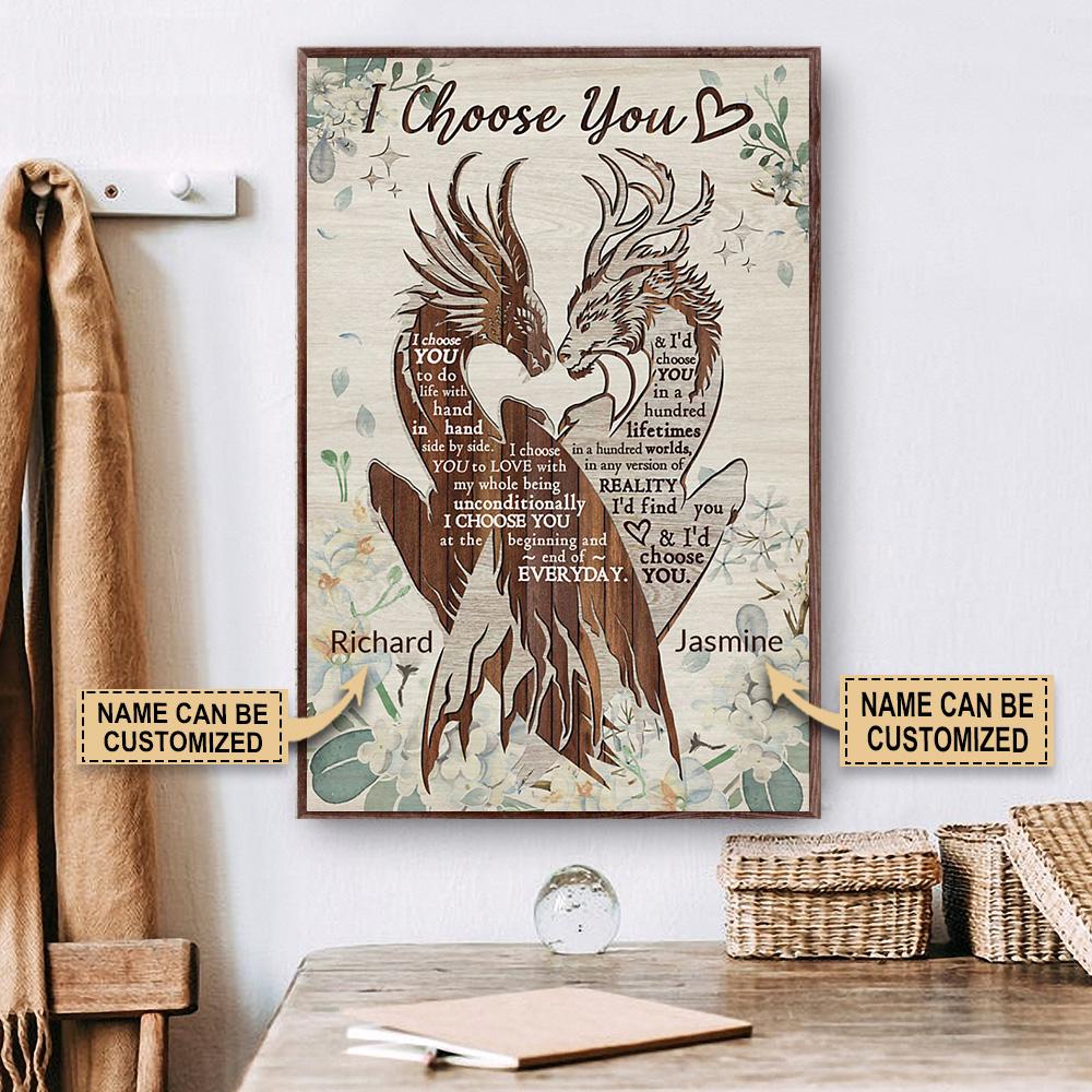 Personalized Canvas, Custom Canvas Prints Dragon Couple I Choose You Poster Print, Canvas Poster Wall Art, Canvas Print Wall Decor