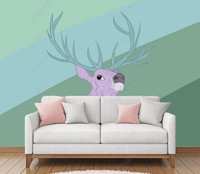 3D Cartoon Animal Deer Geometric Wall Mural Wallpaper Lqh 76