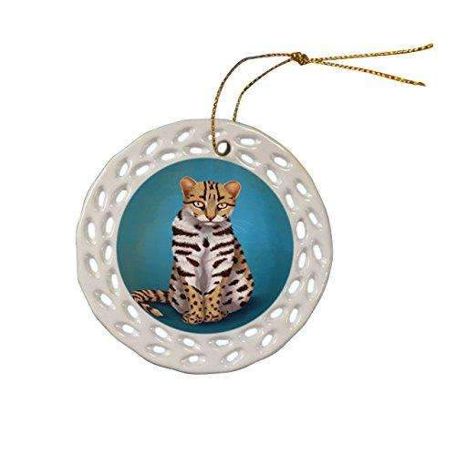 Asian Leopard Cat Christmas Doily Ceramic Ornament