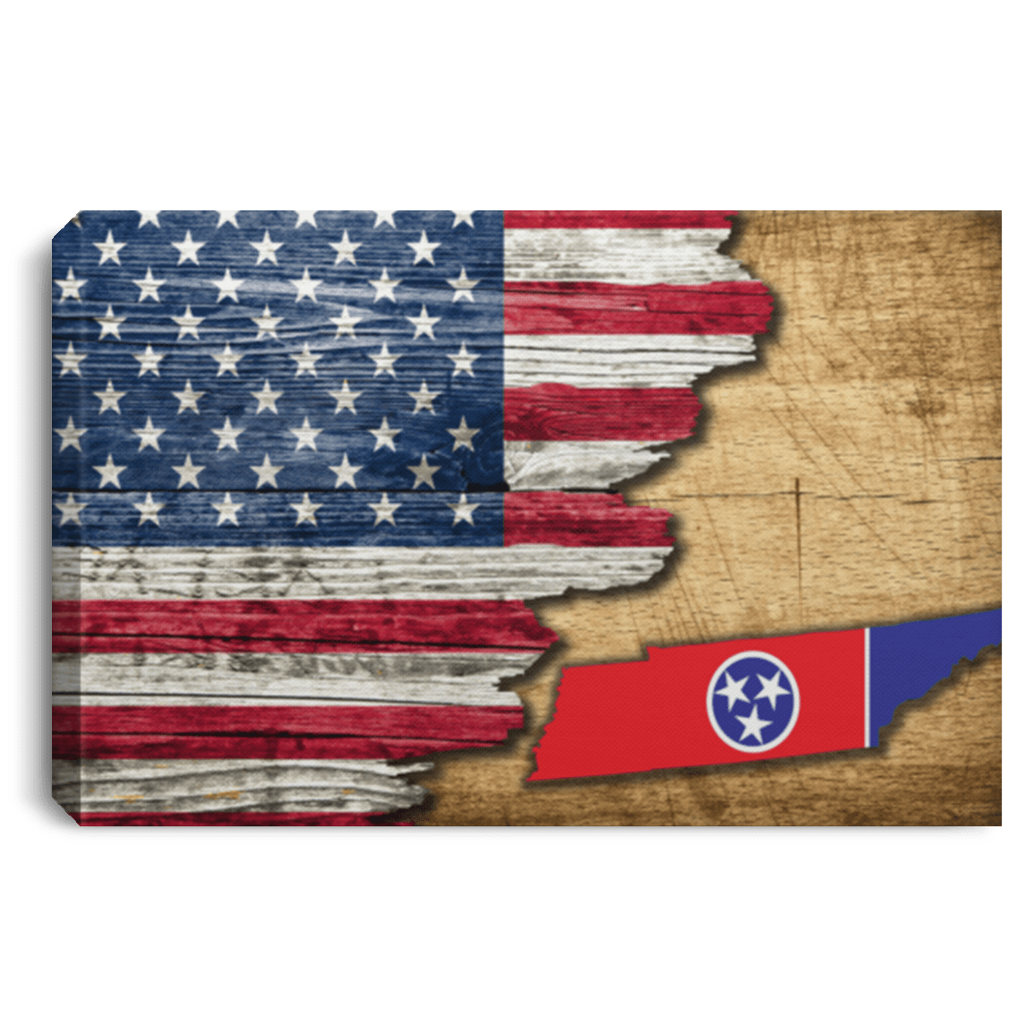 United States/Tennessee Flag Ripped Effect 24X16 Inches  Landscape Canvas .75In Frame