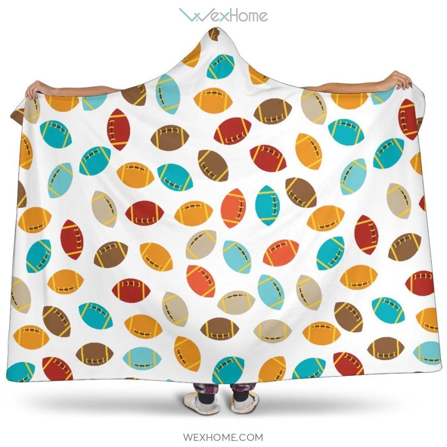 Colorful American Football Ball Pattern Hooded Blanket