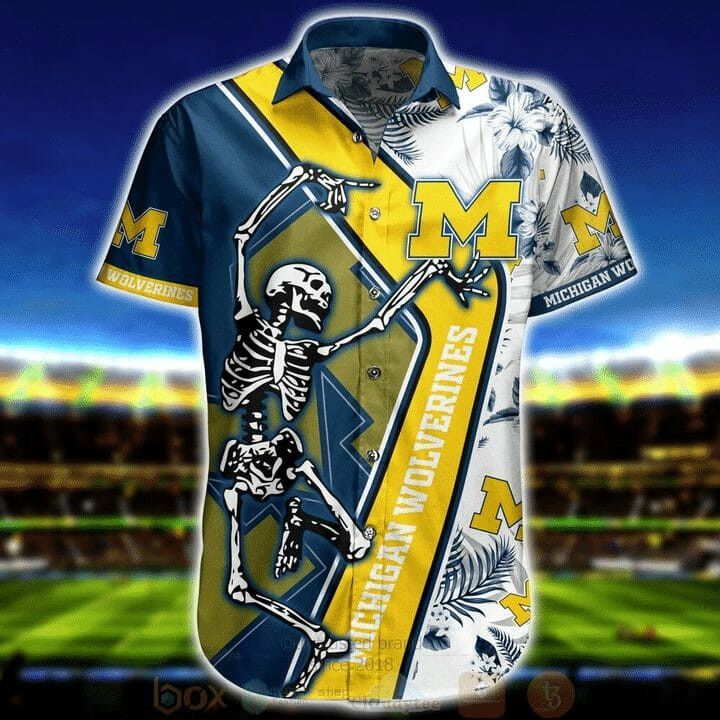 NCCA Michigan Wolverines Skellington Maize White Hawaiian Shirt