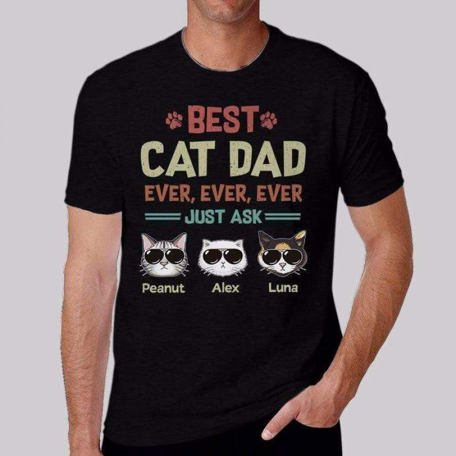 Retro Best Cat Dad Ever Ever Ever Personalized Shirt