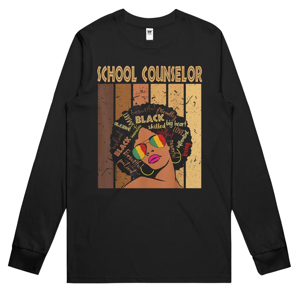 School Counselor Afro African American Black History Month Long Sleeve T Shirts