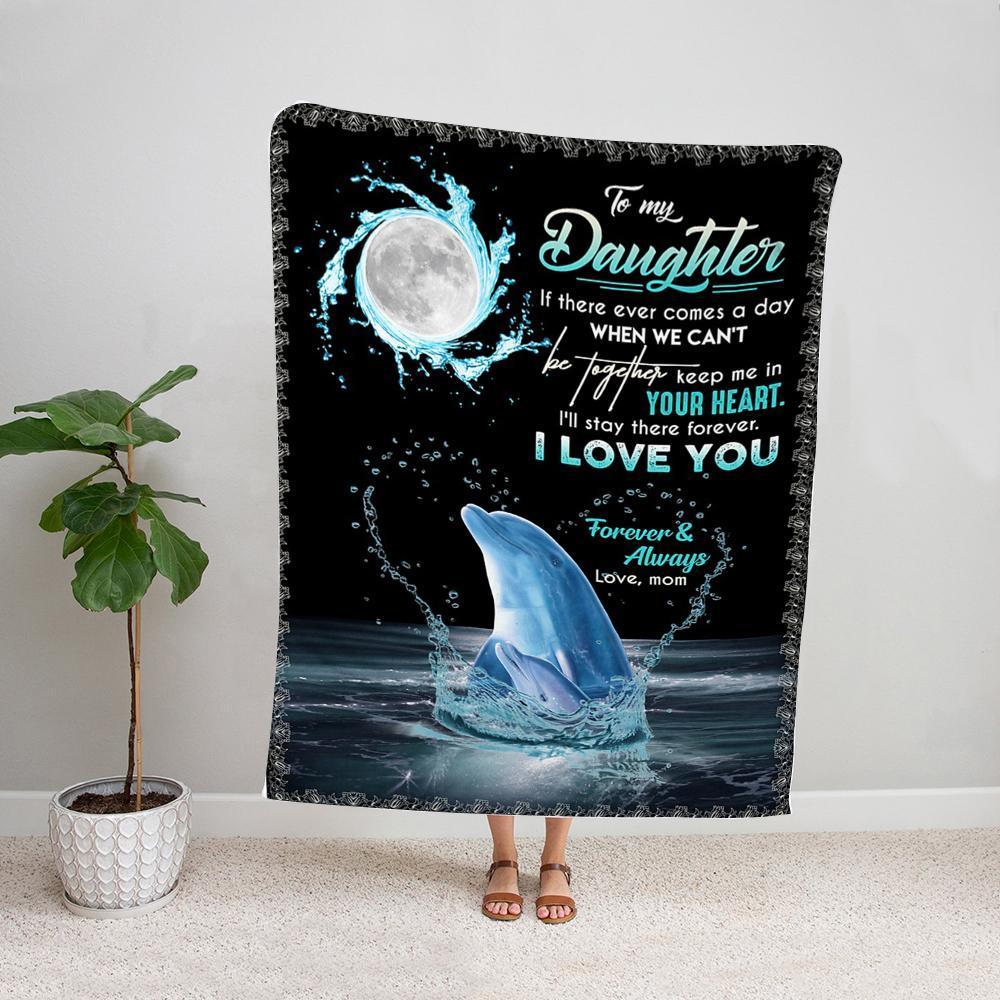 Dolphin In Night Mom Personalized Letter To My  Daughter Keep Me In Your Heart I Love You Fleece Blanket