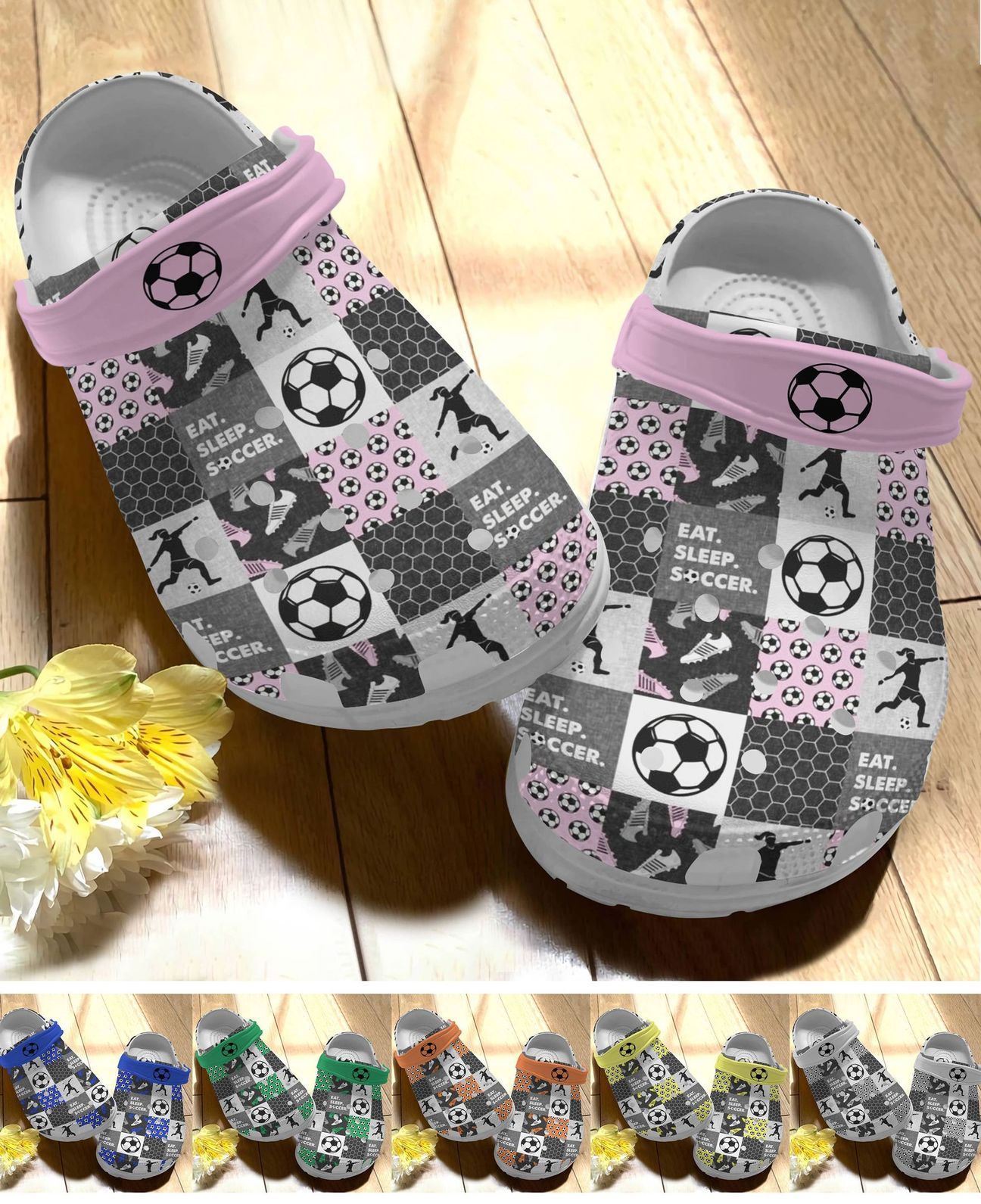 Soccer Personalize Clog, Custom Name, Text, Fashion Style For Women, Men, Kid, Print 3D Eat Sleep Soccer Girl 6 Colors