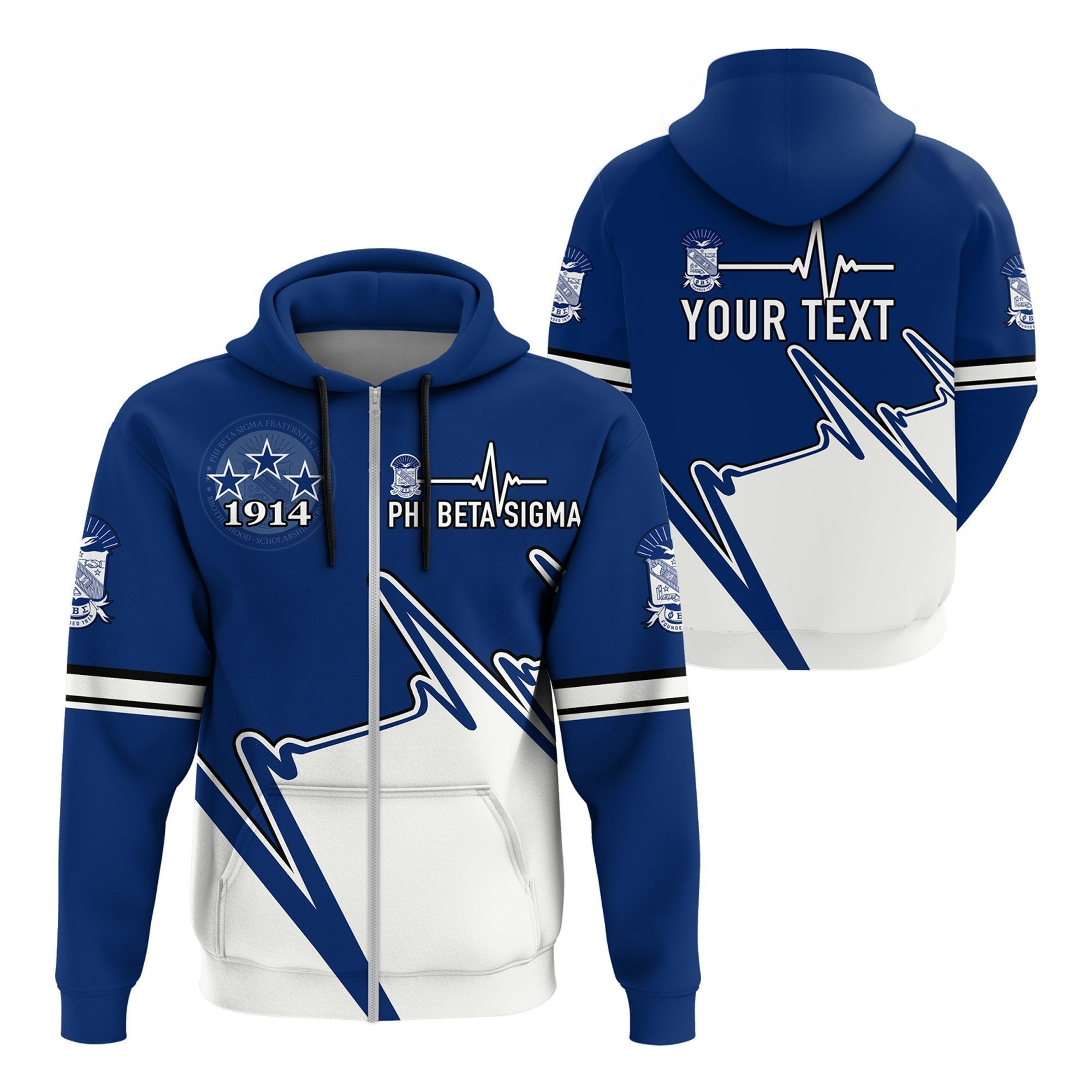 Fraternity Hoodie – Personalized Heartbeat Phi Beta Sigma Zip Hoodie