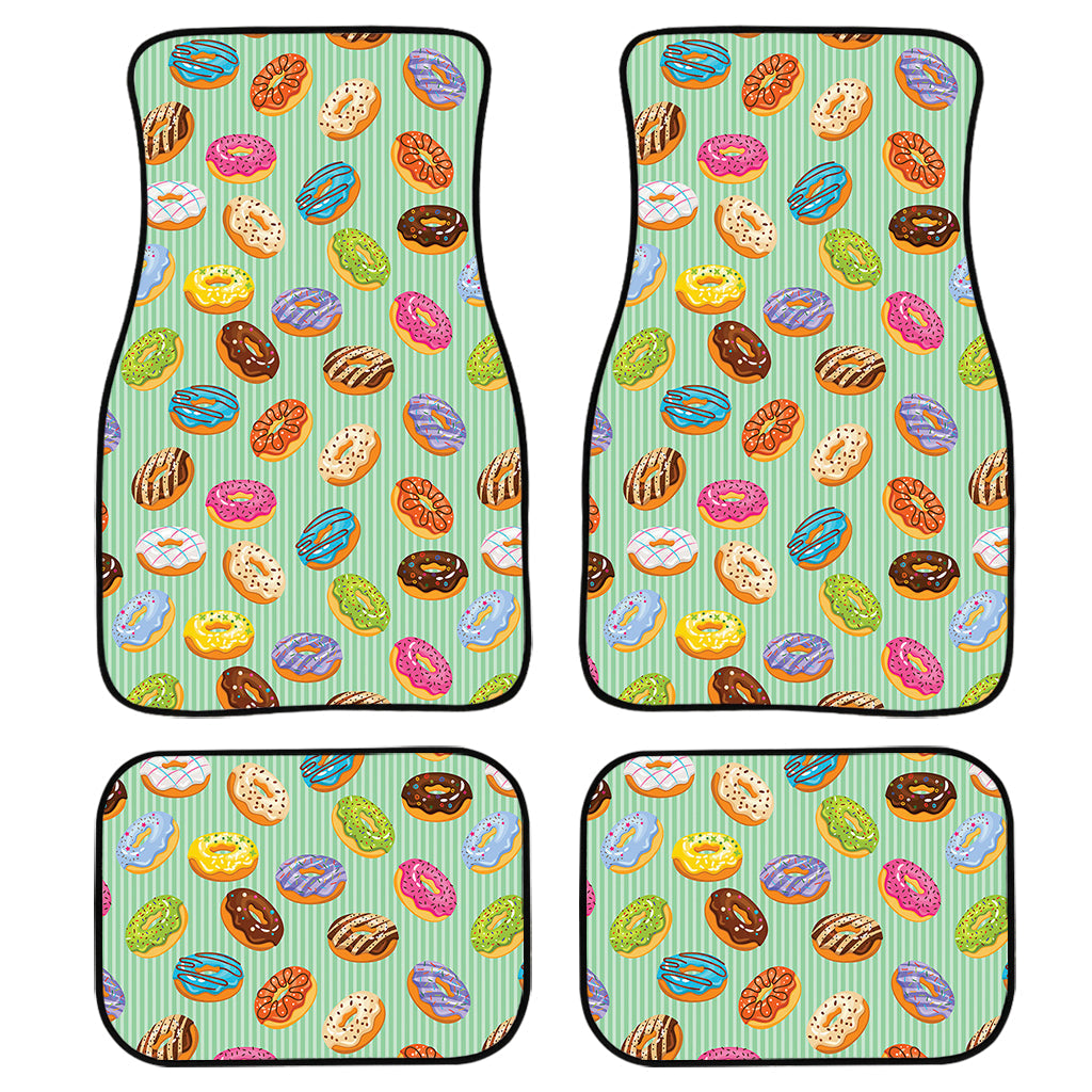 Green Striped Donut Pattern Print Front And Back Car Floor Mats, Front Car Mat