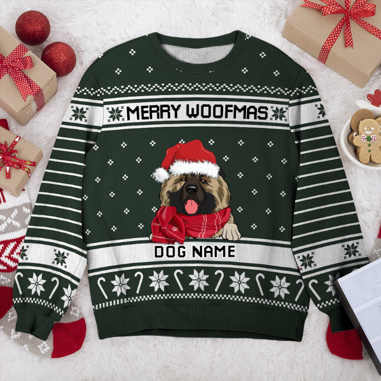 Caucasian Shepherd Merry Woofmas Personalized Sweater, Dog Ugly Christmas Sweater