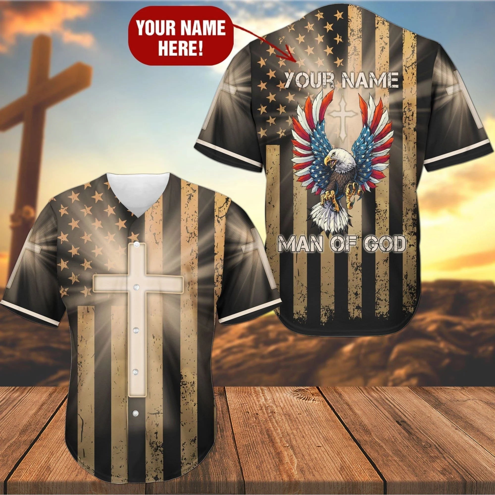 Cross America Flag Eagle Baseball Jersey – Man Of God Custom Baseball Jersey For Men Women