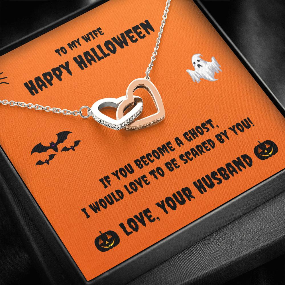 Two Hearts Necklace – Happy Halloween – To My Wife | Cubic Zirconia