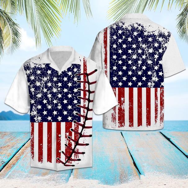 Baseball Usa Flag Hawaiian Shirt Pre10574