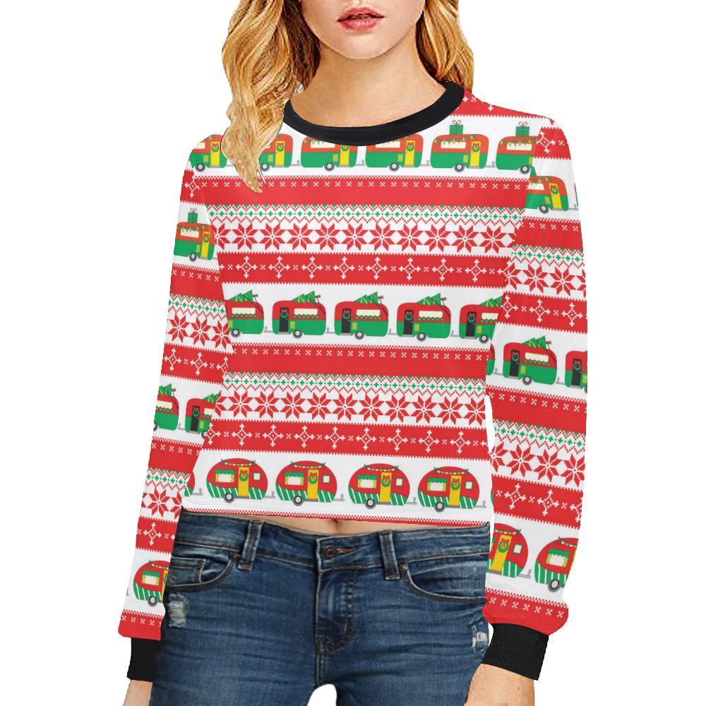 Camper Camping Ugly Christmas Design Print Cropped Pullover Sweatshirt