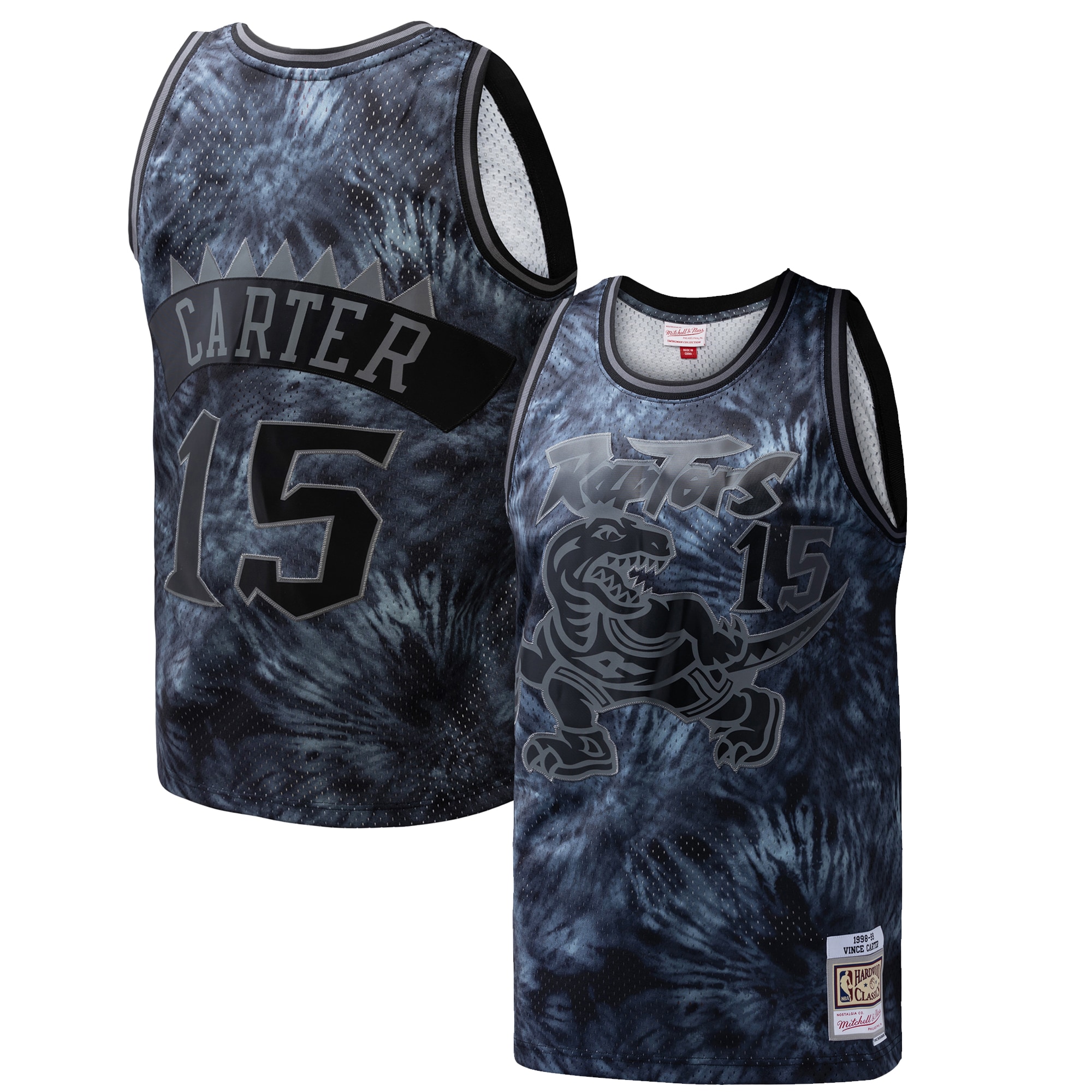 Vince Carter Toronto Raptors Mitchell & Ness Hardwood Classics 1998/99 Tie-Dye Swingman Jersey – Black