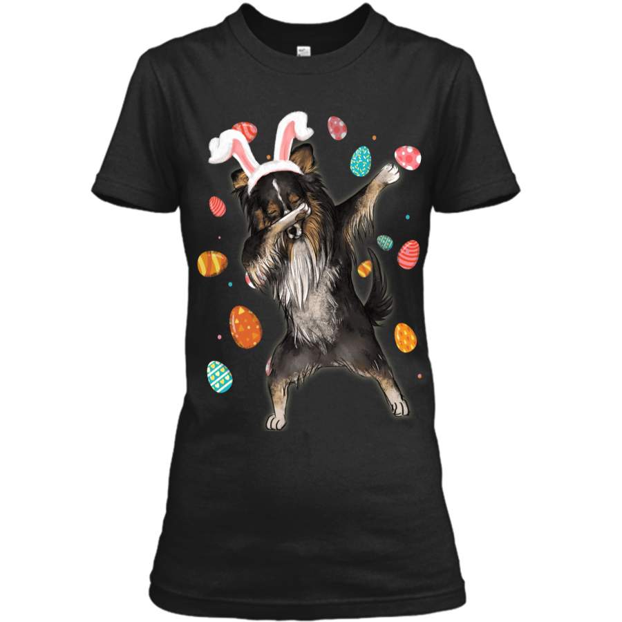 Dabbing Shetland Sheepdog With Easter Bunny Ears Shirt Ladies Custom