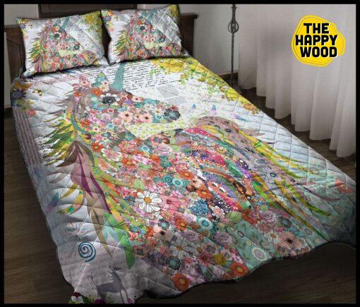 Flower Unicorn Quilt Bed Set And Pillow Covers