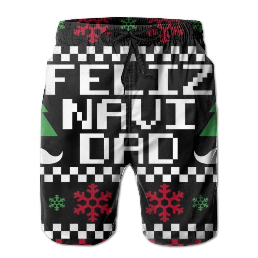 2 Pack Feliz Navi DAD Ugly Christmas Poster Men Swim Trunks Drawstring Elastic Waist Quick Dry Beach Shorts with Mesh Lining Swimwear Bathing Suits