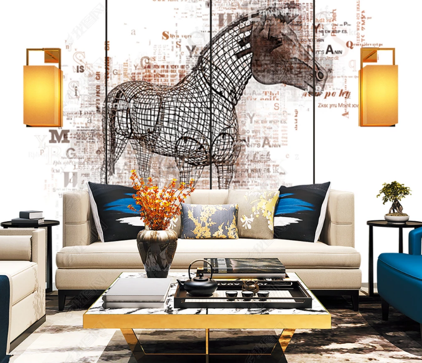 3D Retro Animal Horse Wall Mural Wallpaper Lqh 163