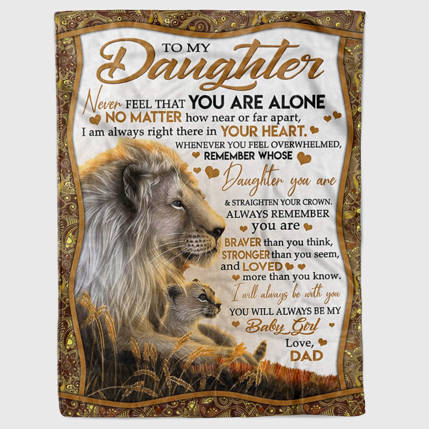 To My Daughter Lion Fleece Blanket For Daughter From Dad Never Feel That You Are Alone Blanket For Birthday Christmas Thanksgiving Home Decor Bedding Couch Sofa Soft