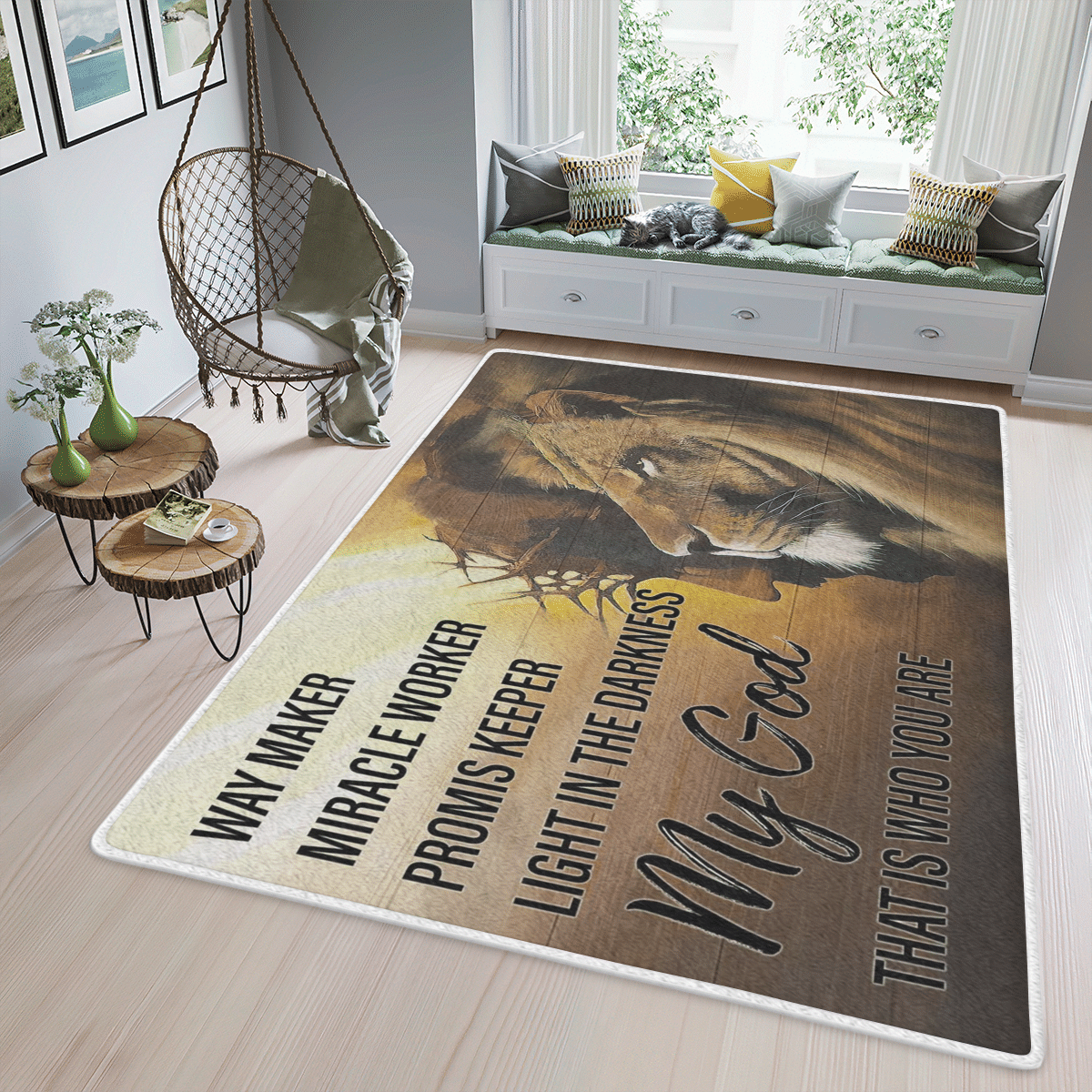 Wooni Way Maker Miracle Worker – Jesus And Lion Quotes Area Rug, Rectangle Rug Wn23022240