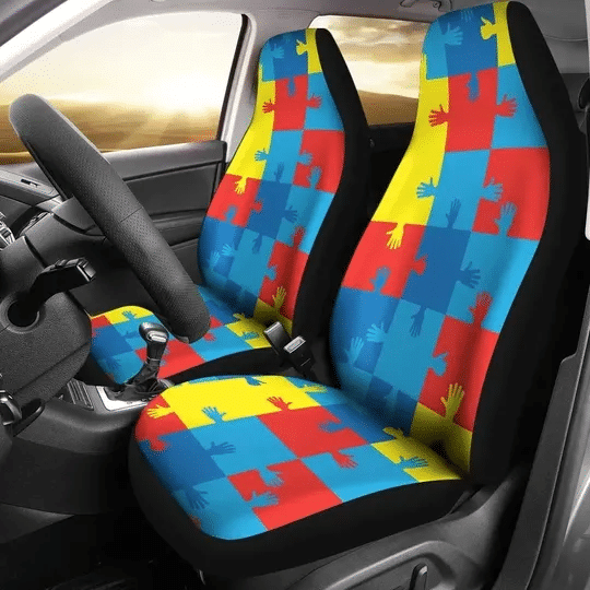 Autism Awareness Puzzle Pieces Printed Car Seat Covers