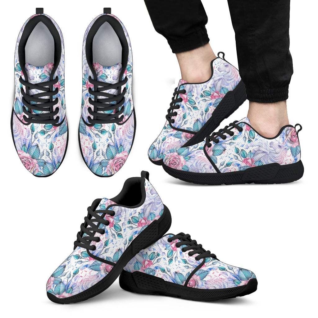 White Fairy Rose Unicorn Pattern Print Men’S Athletic Shoes