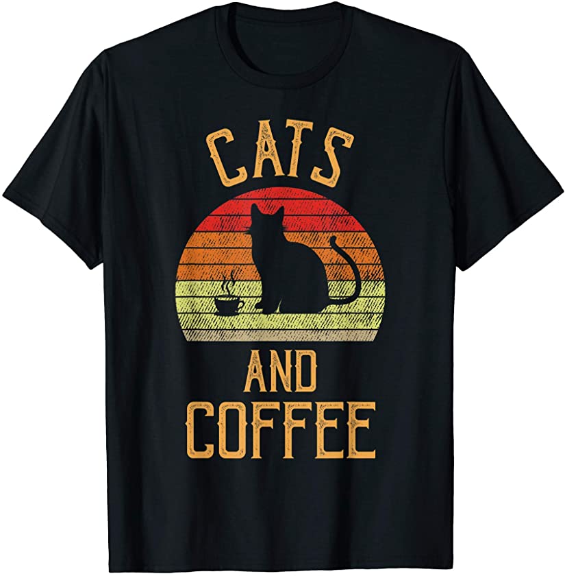 Vintage Cats and Coffee Kitten fluffy silhouette theme gift T-Shirt