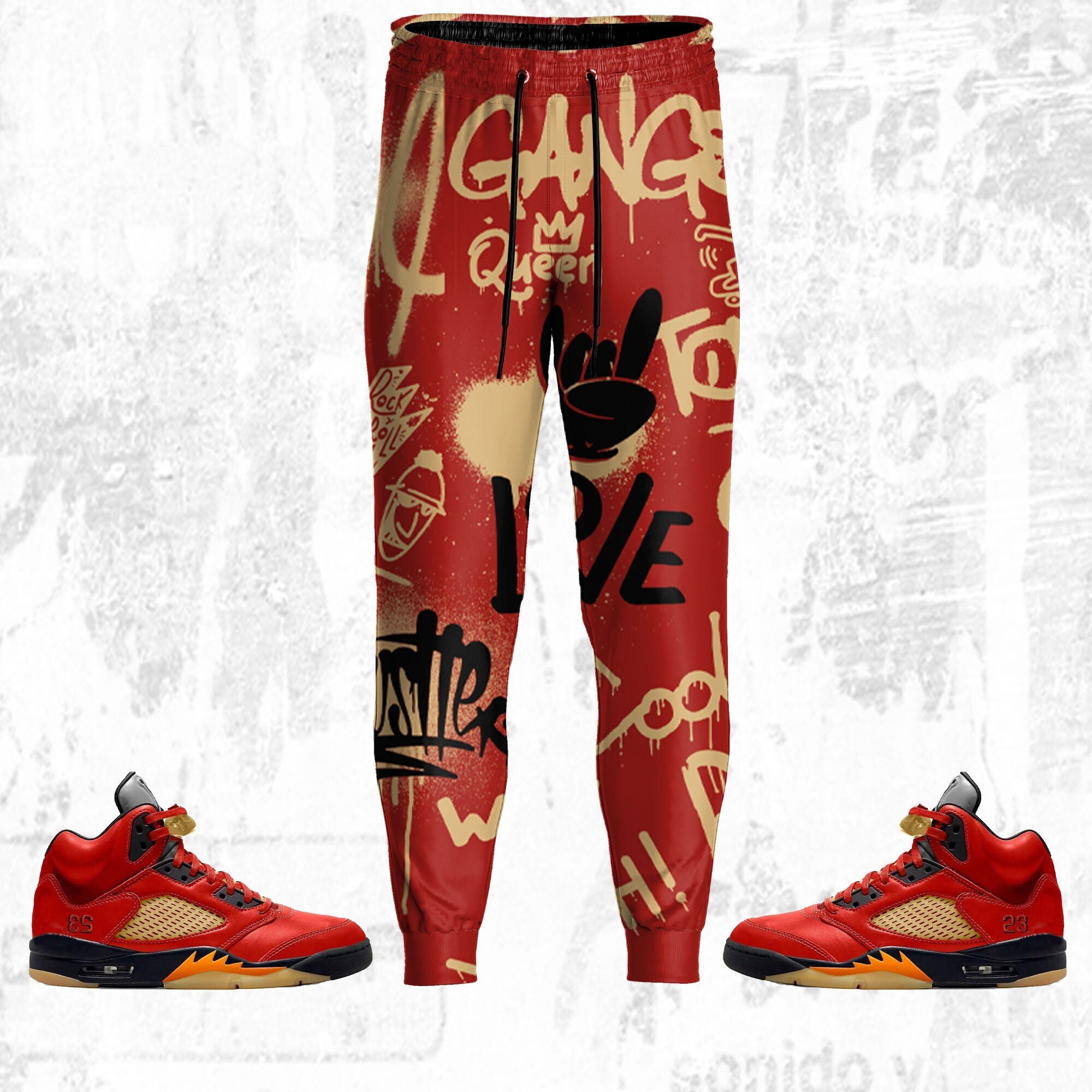Doodle Style ST Unisex Pants match Jordan 5 Mars For Her, Pants 3D match Jordan Sneaker