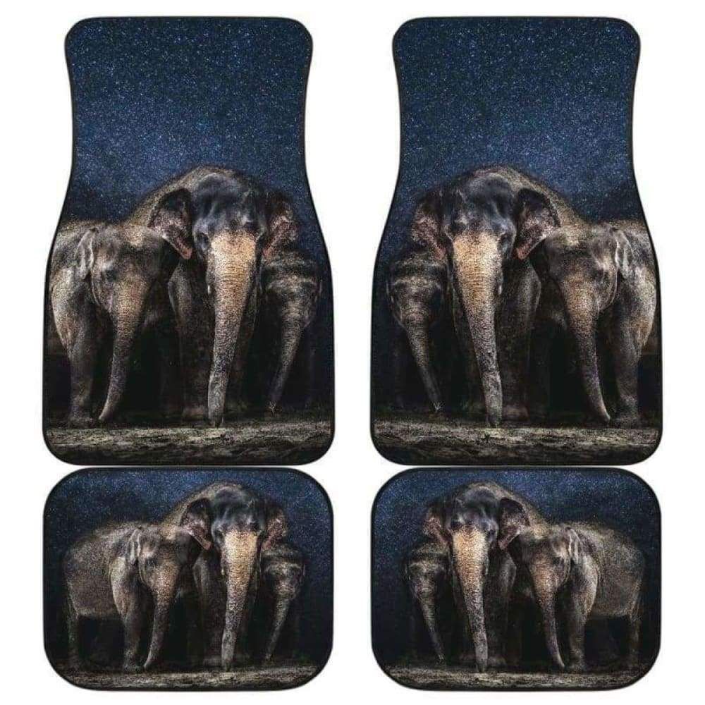 3D Elephant Family Walking At Night Pattern Design Car Mats Car Floor Mats