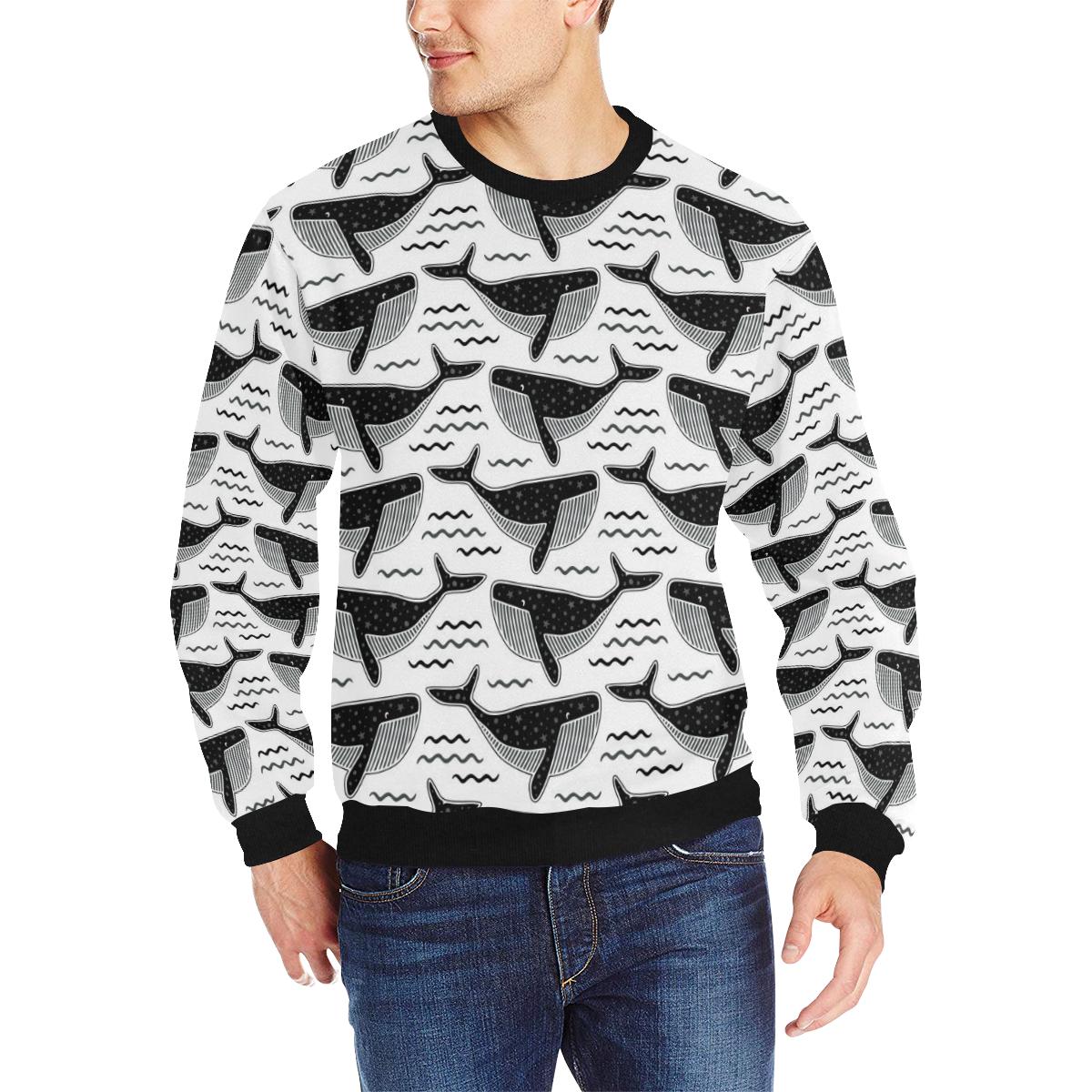 Black whale pattern Men’s Crew Neck Sweatshirt