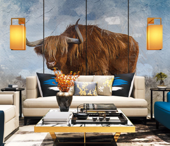 3D Watercolor Animal Yak Wall Mural Wallpaper Lqh 40