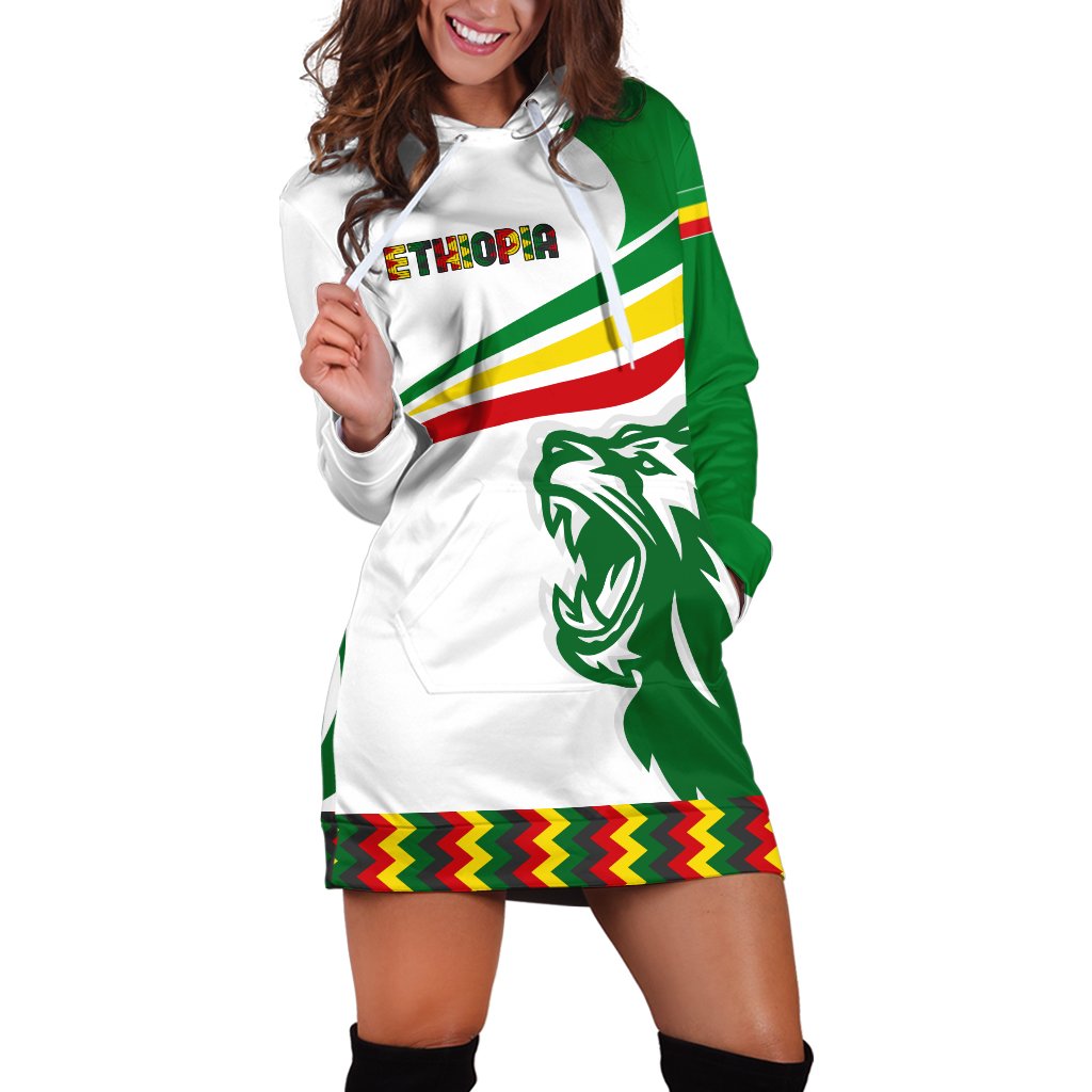 1stTheWorld Ethiopia Hoodie Dress, Ethiopia Flag Lion Fly Women A10