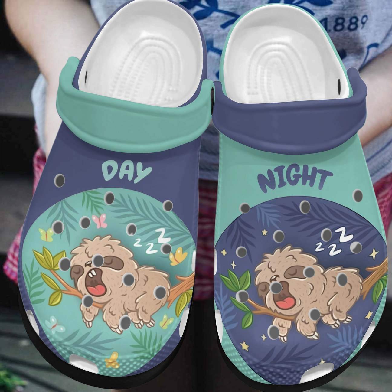 Sloth Personalized Clog, Custom Name, Text, Color, Number Fashion Style For Women, Men, Kid, Print 3D Sloth Day And Night