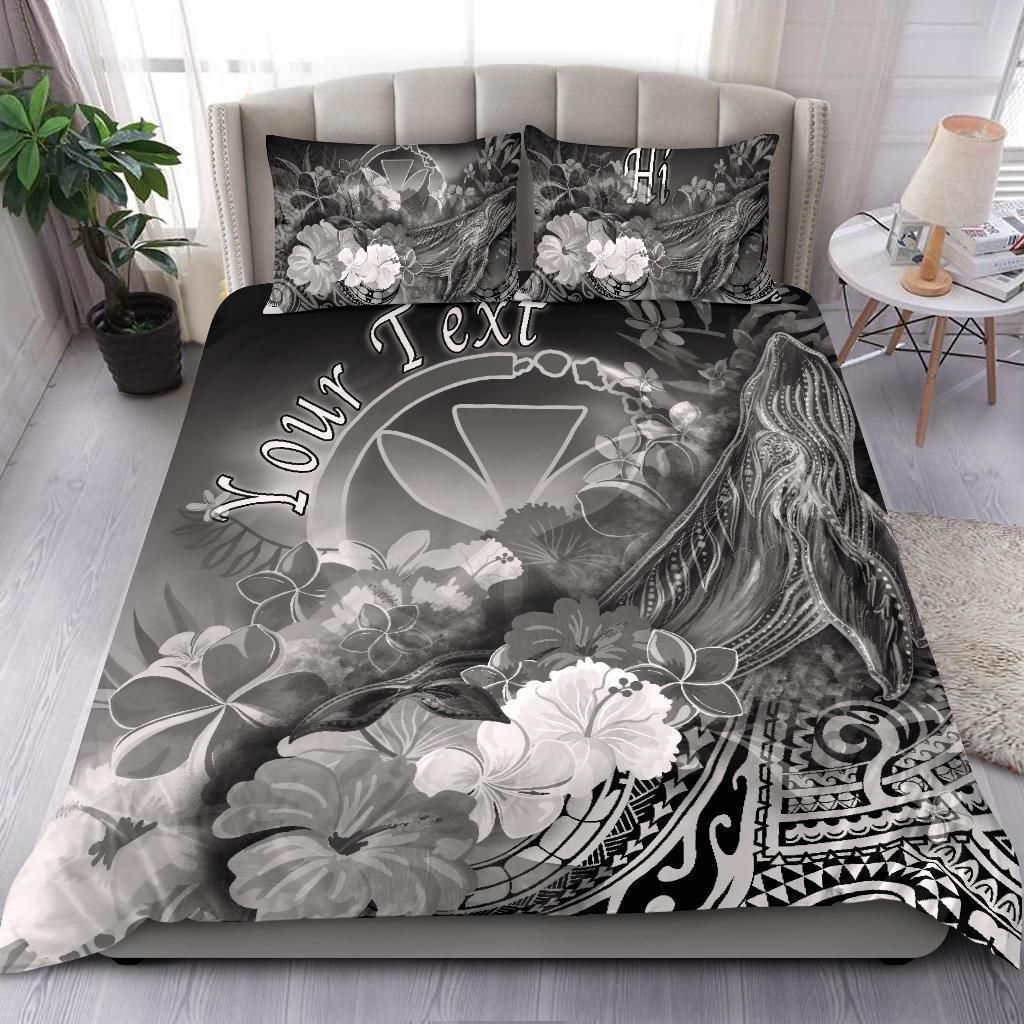 Alohawaii Bedding Set – Cover And Pillow Cases Polynesian Hawaii Custom Personalised – Kanaka Maoli  Humpback Whale With Tropical Flowers (White)- Bn18