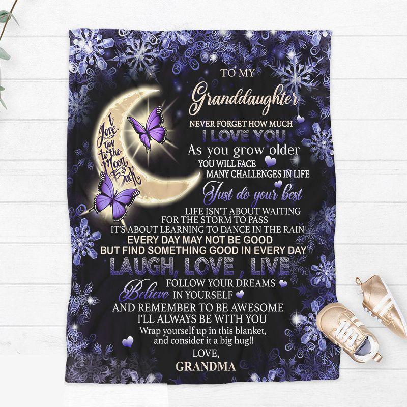 To My Granddaughter I Love You To The Moon And Back Blanket Gifts For Granddaughter Gift From Grandma Birthday Gift Home Decor Bedding Couch Sofa Soft And Comfy Cozy(Violet)