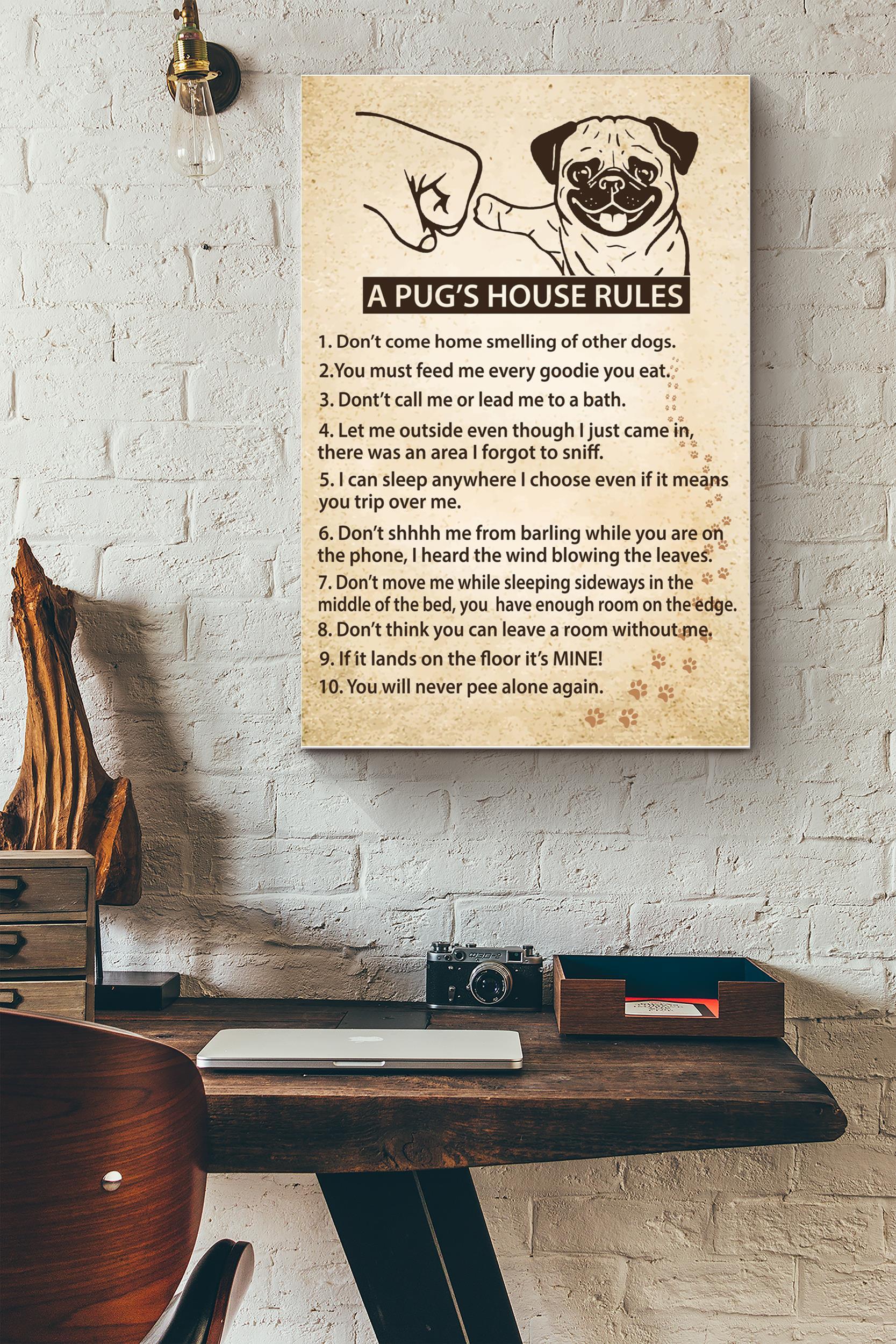 Pugs House Rules Poster – Animal Wall Art – Gift For Dog Dad Dog Mom Pug Lover Dog Lover (Unframed) Poster