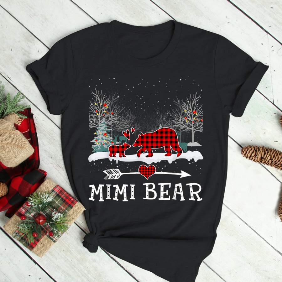 Mimi Bear Christmas Pajama Red Plaid Buffalo Family Gift Trend T-Shirt