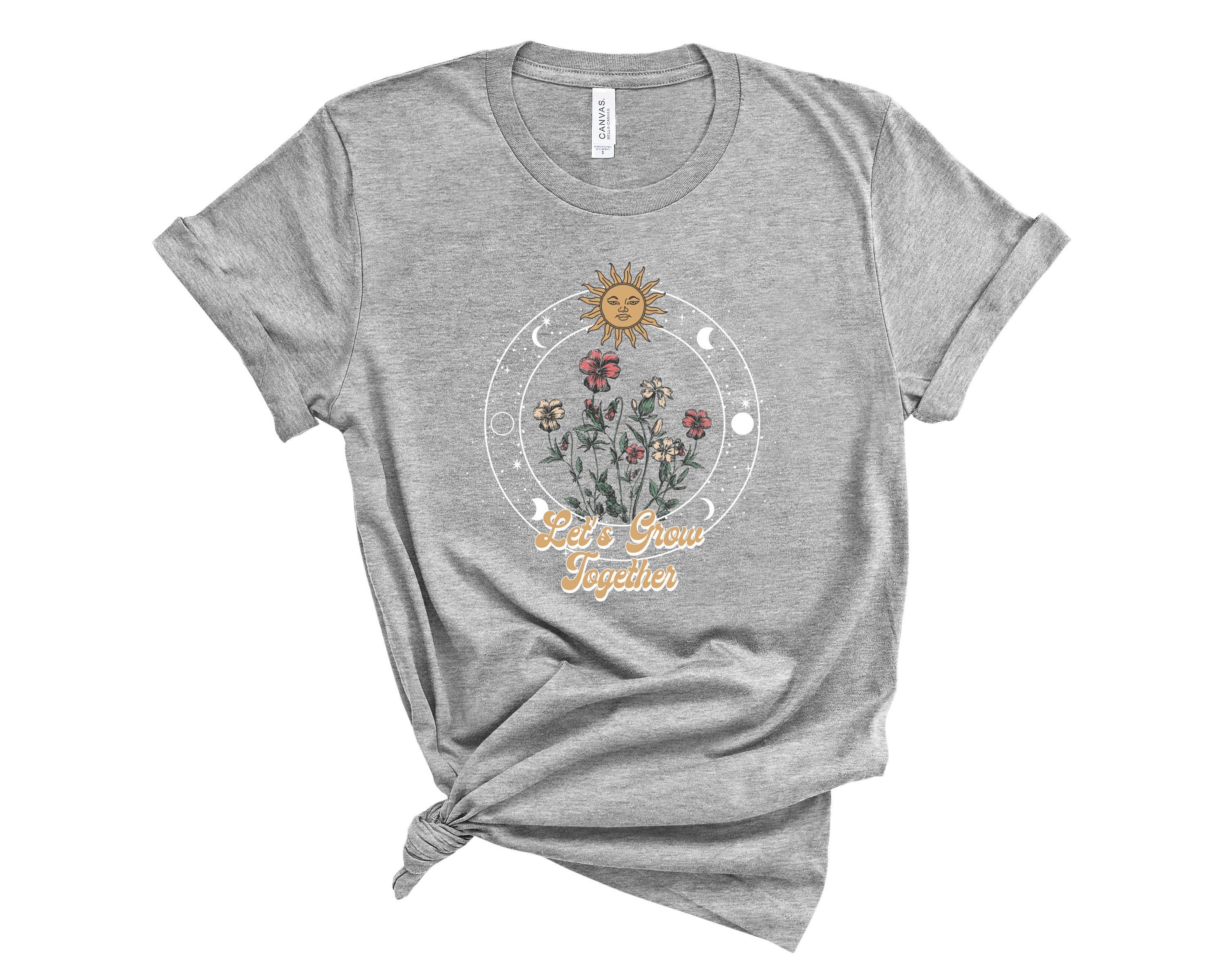 Sun Moon Stars Tee, Celestial Tee, Wild Flowers, Sun Shirt, One with the Sun, Boho Shirt, Vintage Tee, Mystical Moon Shirt, Bohemian