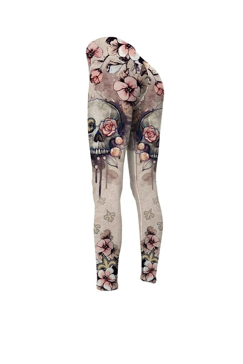 Stocktee New Orleans Saints Skull Flower All Over Print 3D Legging