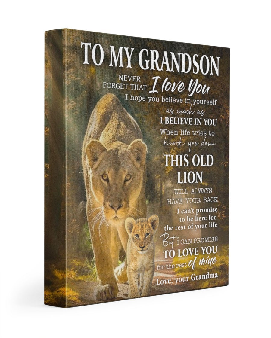 To My Grandson, This Old Lion, Lions, Brown, Gift For Grandson From Grandma Vertical Canvas