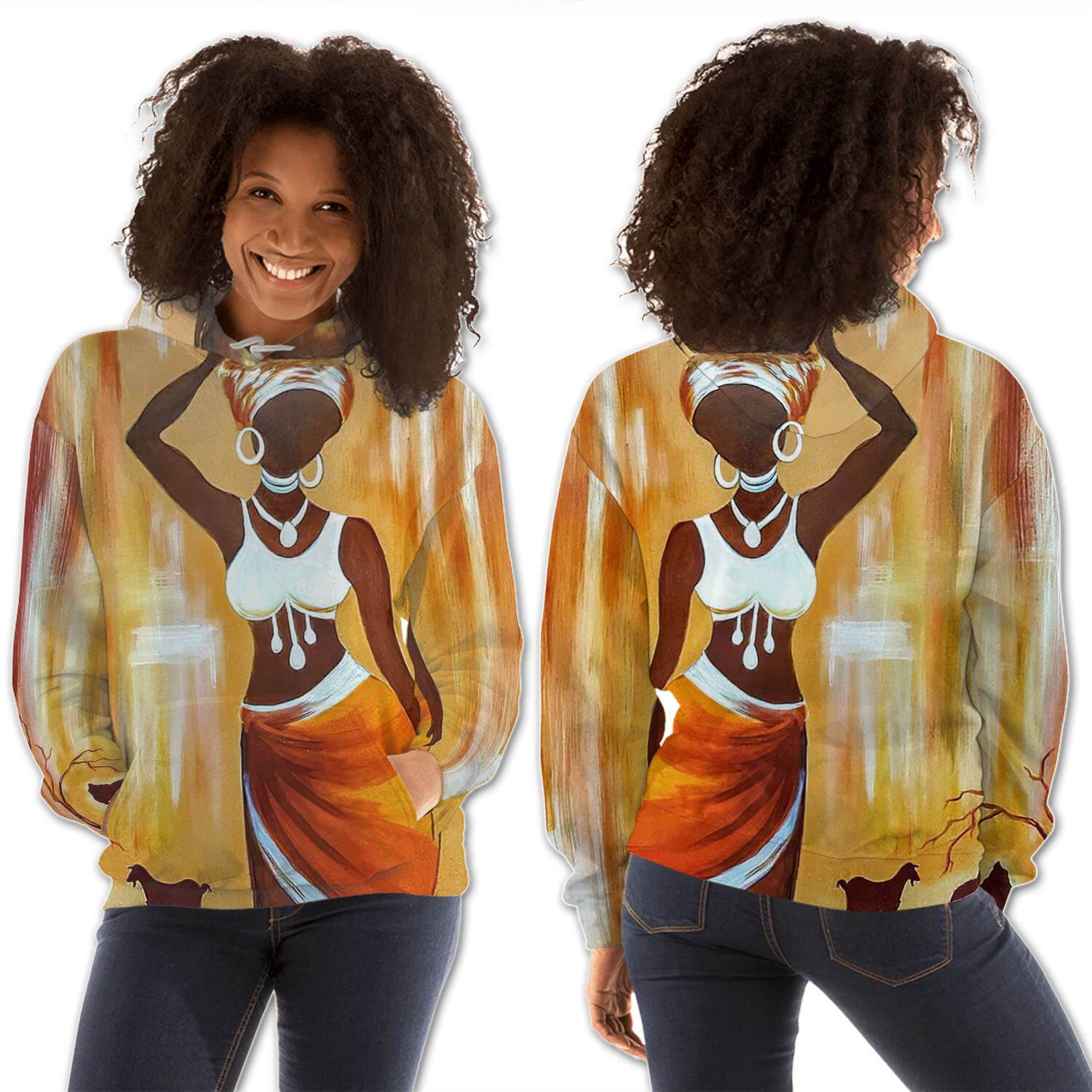 African American Hoodies Beautiful Girl With Afro All Over Print Womens Hooded Sweatshirt African American Fashion BPS23454