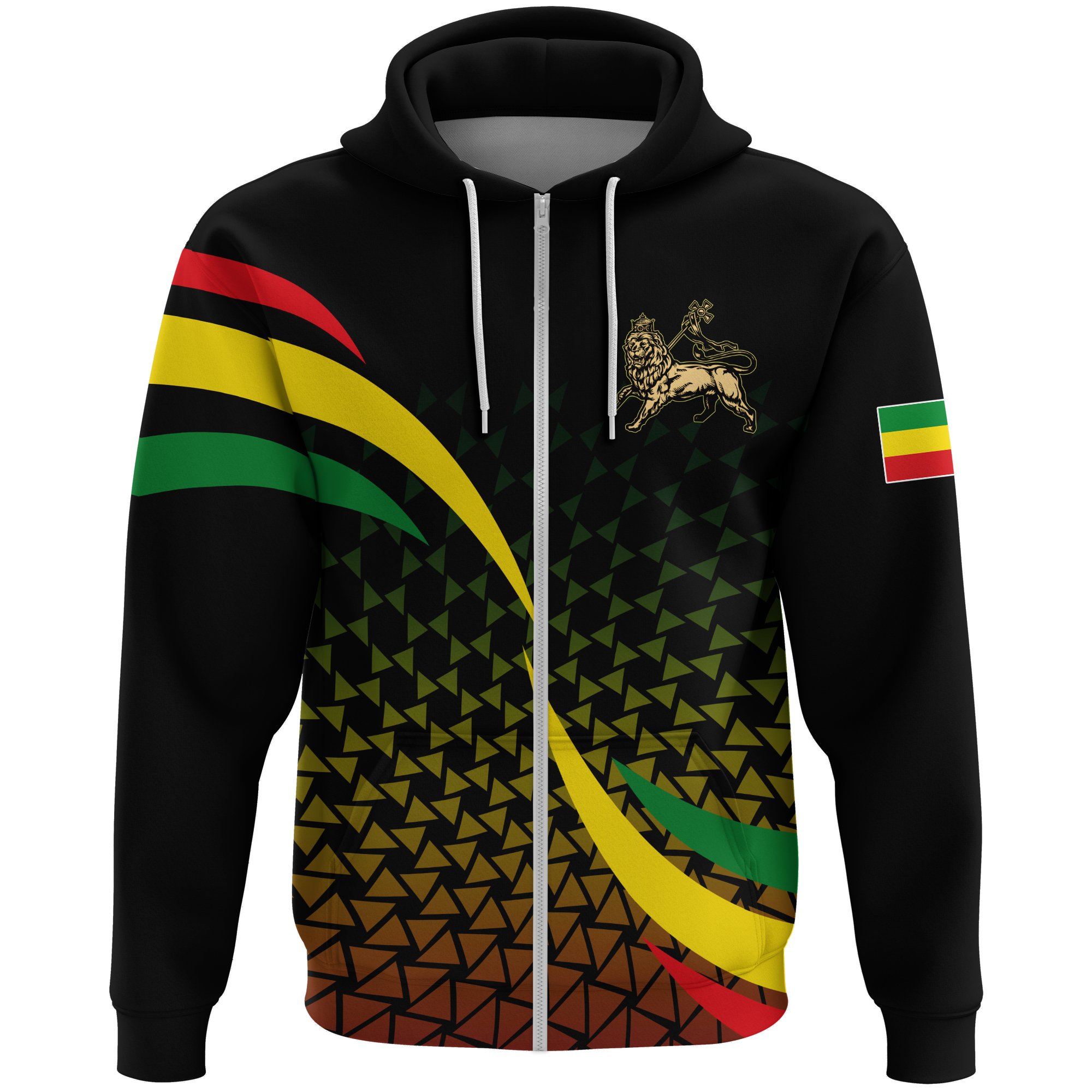 1stTheWorld Ethiopia Hoodie Zipper, Ethiopia Rasta Lion Black A10