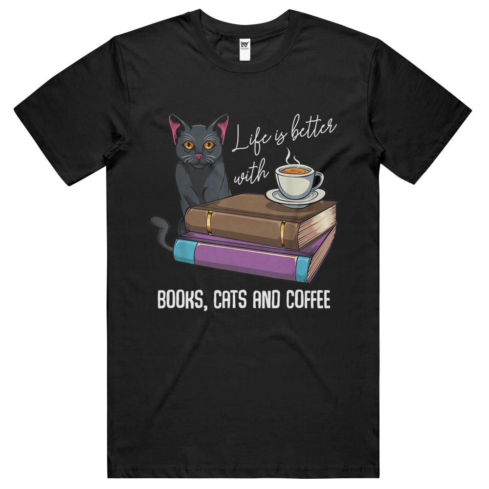 Life Is Better With Books Cats And Coffee Reading Lover T Shirts